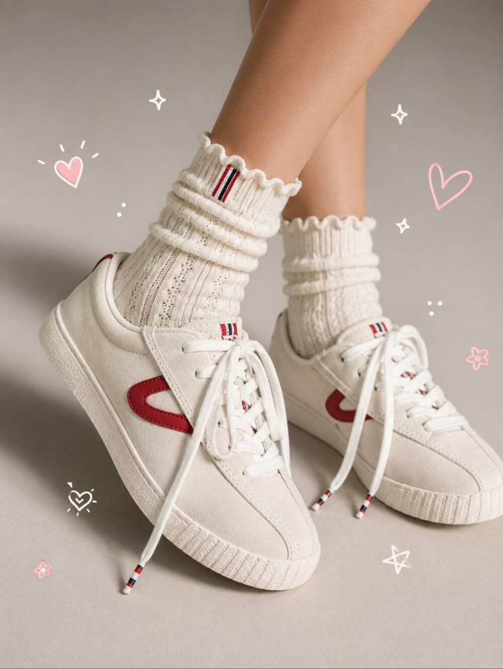 Anthropologie Exclusive Trenton Nylite Sneakers White/Red Sz 9 (Leather) NWT